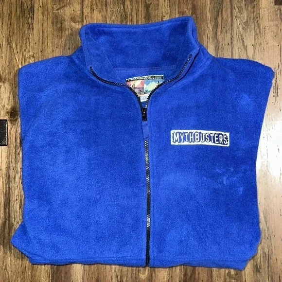 VTG MYTHBUSTERS sierra pacific outdoors blue fleece zipper jacket coat Size 2XL - Picture 1 of 11